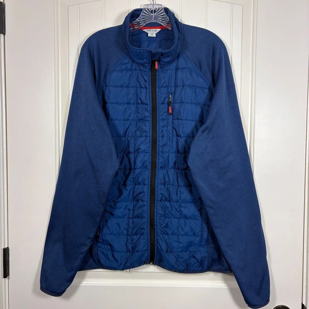 Orvis Blue Men's Hybrid Puffer Fleece Full Zip Jacket XL Quilted Outdoor Layer